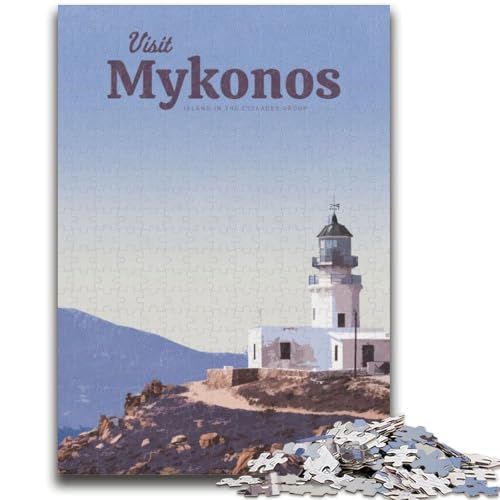 Besuchen Sie Mykonos, Puzzles für Teenager, 1000 Puzzles, für 14+, trainieren Sie Ihr Gehirn und Ihre Hände, Weihnachtsspielgeschenke, 1000 Teile (26x38cm) von NYANBFKEA