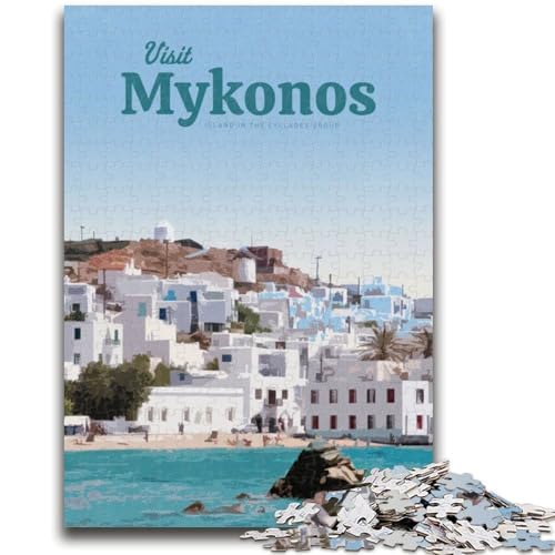 Besuchen Sie Mykonos-Puzzles für Erwachsene und Jugendliche, 1000-teiliges Puzzle, Lernspiele, DIY-Spielzeug mit passendem Poster und Quizblatt für Kinder ab 14 Jahren, 1000 Teile (50x75cm) von NYANBFKEA