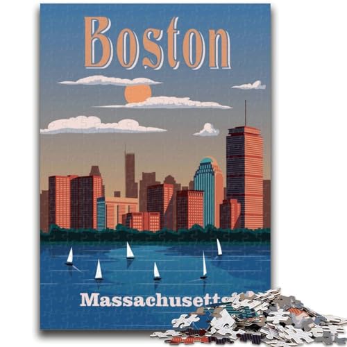 Boston City Massachusetts Puzzle für Erwachsene, 1000 Teile, anspruchsvolles Spiel und Lernspiel für die ganze Familie zum Geburtstag, Weihnachten, 1000 Teile (50x75cm) von NYANBFKEA