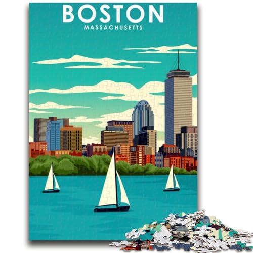 Boston Massachusetts 1000-teiliges Puzzle für Erwachsene und Jugendliche, Spielzeug, Lernspiele, Stressabbau, Wichtelgeschenke für Kinder ab 14 Jahren, 1000 Teile (50x75cm) von NYANBFKEA