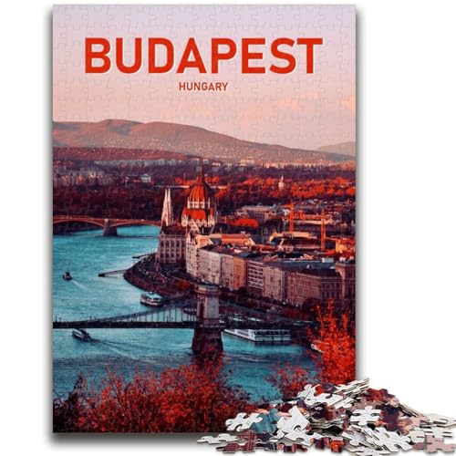 Budapest-Reiseplakat-Kunst-Puzzle für Teenager, 1000 Teile, Familienaktivität mit passendem Poster und Quizblatt für Kinder ab 14 Jahren, 1000 Teile (50x75cm) von NYANBFKEA