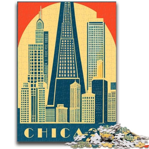 Chicago 1000-teiliges Puzzle für Teenager, Geschenke, pädagogisches Spielzeug zum Stressabbau, ganze Familie, 1000 Teile (26x38cm) von NYANBFKEA