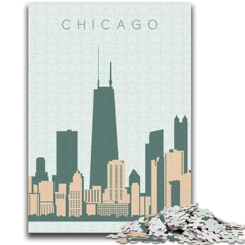 Chicago 1000-teiliges Puzzle für Teenager, Geschenke, pädagogisches Spielzeug zum Stressabbau, ganze Familie, 1000 Teile (26x38cm) von NYANBFKEA