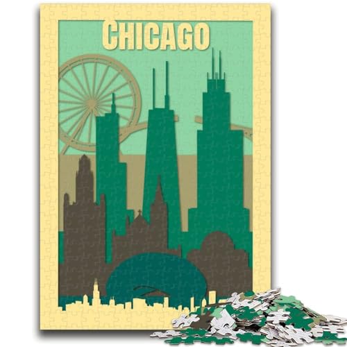 Chicago-Reiseposter, 1000-teiliges Puzzle für Erwachsene, Geschenke für Lernspiele, Herausforderungsspielzeug, Geburtstagsgeschenk, Geschenke, Wandkunst, 1000 Stück (50x75cm) von NYANBFKEA