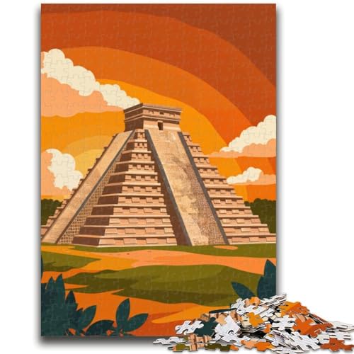 Chichen Itza Pyramiden-Puzzles für Erwachsene und Jugendliche, 1000-teiliges Puzzle, Lernspiele, DIY-Spielzeug mit passendem Poster und Quizblatt, für Kinder ab 14 Jahren, 1000 Teile (26x38cm) von NYANBFKEA