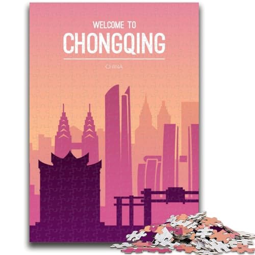 Chongqing China Puzzle für Teenager, 1000 Teile, anspruchsvolles Spiel und Familienspiel mit passendem Poster und Quizblatt, 1000 Teile (26x38cm) von NYANBFKEA