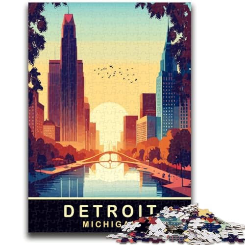 Detroit Michigan 1000-teiliges Puzzle für Teenager, Geschenke, pädagogisches Spielzeug zum Stressabbau, ganze Familie, 1000 Teile (26x38cm) von NYANBFKEA