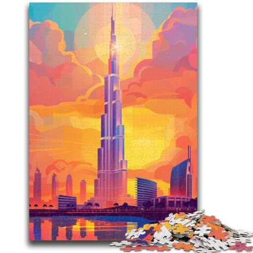 Dubai Skyline Sonnenuntergang Puzzle für Erwachsene, 1000 Teile, schwierig, lustige Spiele für die ganze Familie, Aktivitäten für zu Hause, Geburtstagsgeschenk, Reisegeschenke, 1000 Teile (26x38cm) von NYANBFKEA