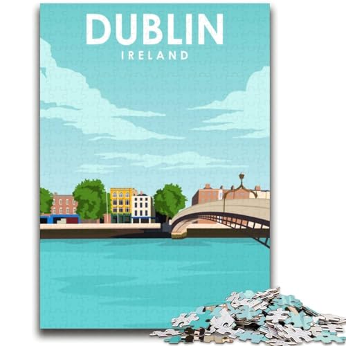 Dublin Irland Reisekunst-Puzzle 2000 Teile für Teenager, Familienaktivität mit passendem Poster und Quizblatt für Kinder ab 14 Jahren, 2000 Teile (70x100cm) von NYANBFKEA