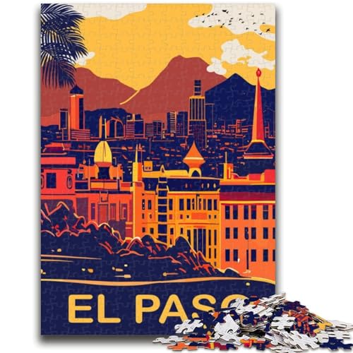 EL Paso Skyline 1000-teiliges Puzzle für Erwachsene, Lernspiele, DIY-Spielzeug mit passendem Poster und Quizblatt für Kinder ab 14 Jahren, 1000 Teile (50x75cm) von NYANBFKEA