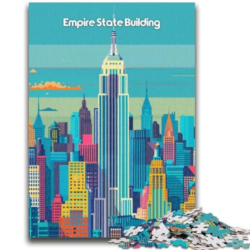 Empire State Building 1000-teiliges Puzzle für Erwachsene, Lernspiele, DIY-Spielzeug mit passendem Poster und Quizblatt für Kinder ab 14 Jahren, 1000 Teile (26x38cm) von NYANBFKEA