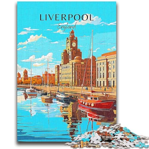 England Liverpool Reise-Puzzle für Erwachsene, 1000 Teile, Kunst, interessante Wunschliste zur Stressreduzierung mit Weihnachtsmann, für Alter 14, 1000 Teile (50x75cm) von NYANBFKEA