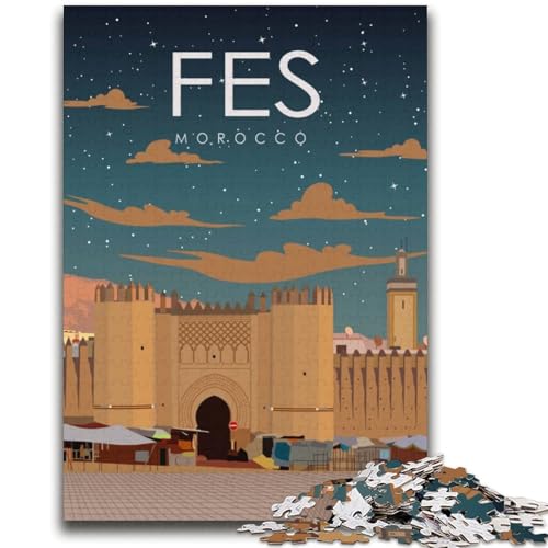 FES Marokko Reiseposter Puzzle 2000 Teile für Erwachsene, Spielzeug, Lernspiele, Stressabbau, Wichtelgeschenke für Kinder ab 14 Jahren, 2000 Teile (70x100cm) von NYANBFKEA