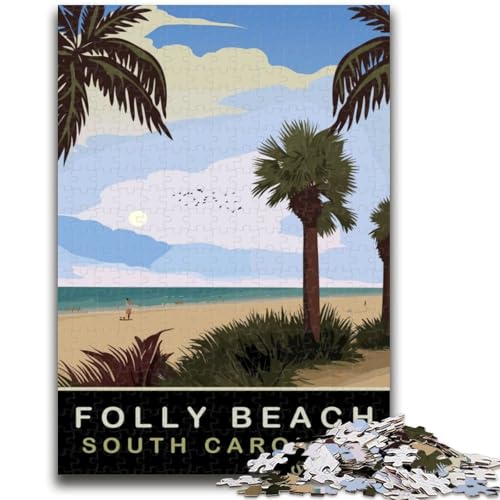 Folly Beach Puzzle für Teenager, 1000 Teile, Lernspielzeug, Familienspiele mit passendem Poster und Quizblatt, 1000 Teile (26x38cm) von NYANBFKEA