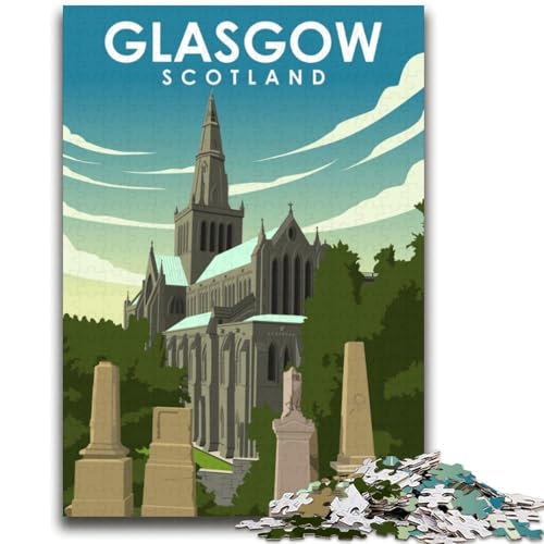 Glasgow Scotland Art 2000-teiliges Puzzle für Erwachsene, Lernspiele, DIY-Spielzeug mit passendem Poster und Quizblatt für Kinder ab 14 Jahren, 2000 Teile (70x100cm) von NYANBFKEA