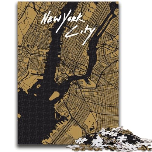 Goldene Karte von New York City, Puzzle für Erwachsene, 1000 Teile, anspruchsvolles Spiel und Lernspiel für die ganze Familie zum Geburtstag, Weihnachten, 1000 Teile (50x75cm) von NYANBFKEA