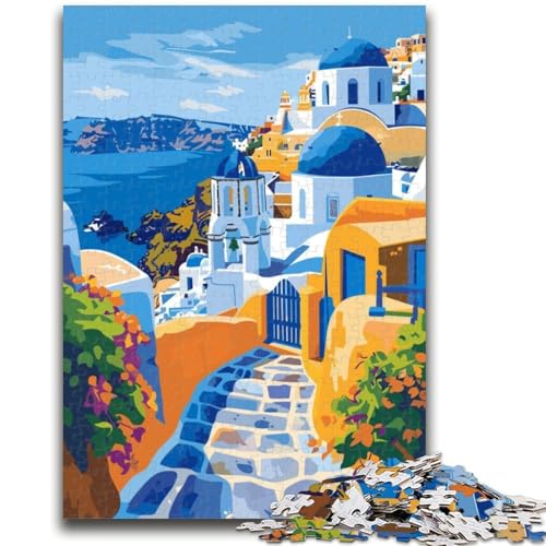 Griechische Insel Santorini Puzzles für Erwachsene und Jugendliche, 1000-teiliges Puzzle, Lernspiele, DIY-Spielzeug mit passendem Poster und Quizblatt, für Kinder ab 14 Jahren, 1000 Teile (26x38cm) von NYANBFKEA