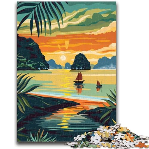 Ha Long Bay Vietnam Puzzle für Teenager, 1000 Teile, Familienaktivität mit passendem Poster und Quizblatt, für Kinder ab 14 Jahren, 1000 Teile (26x38cm) von NYANBFKEA