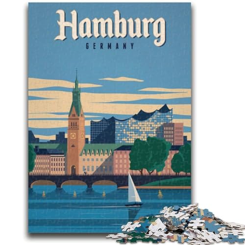 Hamburg-Puzzle 1000 Teile für Erwachsene und Jugendliche, Stressabbau, Urlaub zu Hause, Zeit totschlagen, Liebe zwischen Paaren stärken, 1000 Teile (26x38cm) von NYANBFKEA