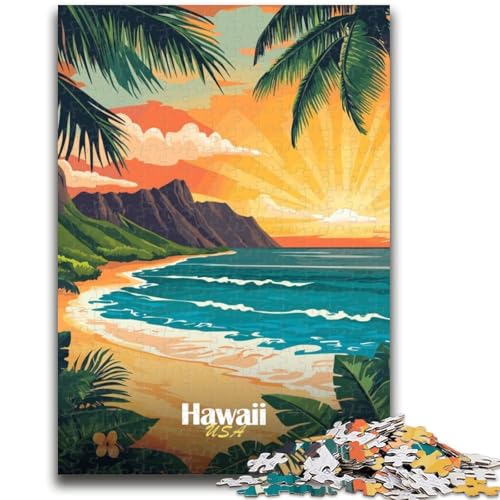 Hawaii Sunset Beach Puzzle 1000 Teile für Erwachsene, Spielzeug, Lernspiele, Stressabbau, Wichtelgeschenke für Kinder ab 14 Jahren, 1000 Teile (50x75cm) von NYANBFKEA