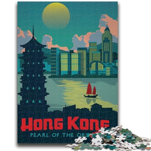 Hong Kong 1000-teiliges Puzzle für Erwachsene und Jugendliche, Stressabbau, schwierige Herausforderung für die Heimdekoration, für 14+, 1000 Teile (26x38cm) von NYANBFKEA