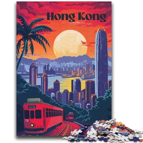 Hong Kong Sunset Glow Puzzle für Teenager, 2000 Teile, Lernspielzeug, Familienspiele mit passendem Poster und Quizblatt, 2000 Teile (70x100cm) von NYANBFKEA