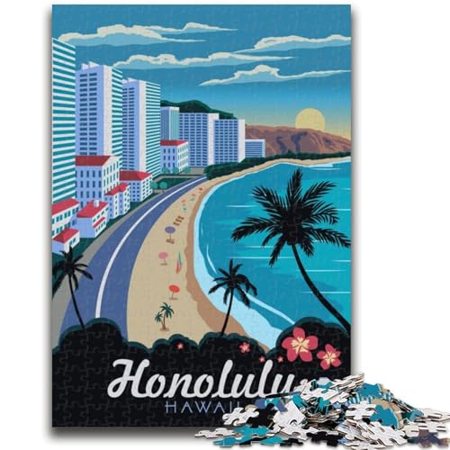 Honolulu Hawaii Reise-Puzzle für Teenager, 1000 Teile, Familienaktivität, Spaß zu Hause, Geburtstagsgeschenk, Reisegeschenke, 1000 Teile (50x75cm) von NYANBFKEA