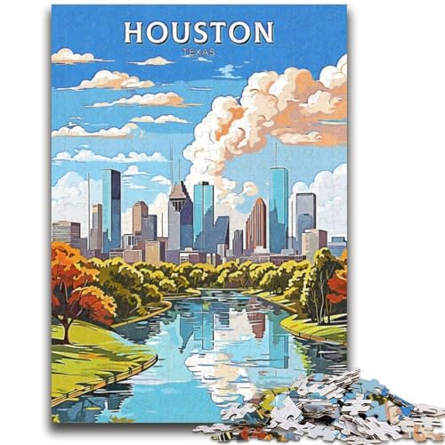 Houston Texas Reise-Puzzle für Teenager, 1000 Teile, Lernspielzeug, Familienspiele mit passendem Poster und Quizblatt, 1000 Teile (26x38cm) von NYANBFKEA