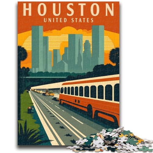 Houston Texas Reisekunst-Puzzle 1000 Teile für Teenager-Geschenke, perfekt für Spieleabende, buntes Spielzeug als Geschenk für zu Hause, 1000 Teile (50x75cm) von NYANBFKEA