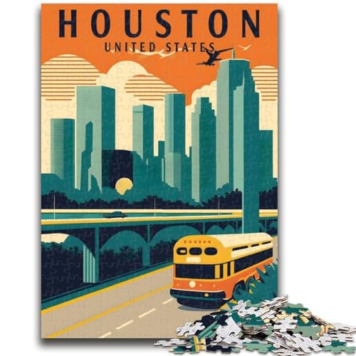 Houston Texas Travel Art 1000-teiliges Puzzle für Erwachsene und Jugendliche, pädagogisches Spielzeug zum Stressabbau, ganze Familie, 1000 Teile (50x75cm) von NYANBFKEA