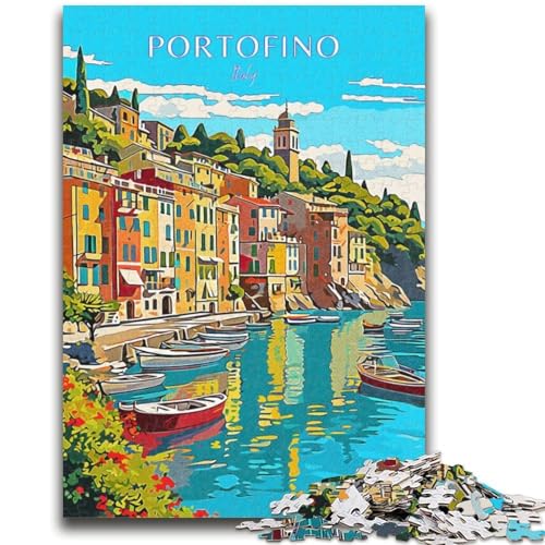 Italien Portofino Reisepuzzle für Erwachsene, 1000 Teile, schwierig, herausfordernd, schwierig, als Geschenk für die ganze Familie, 1000 Teile (26x38cm) von NYANBFKEA