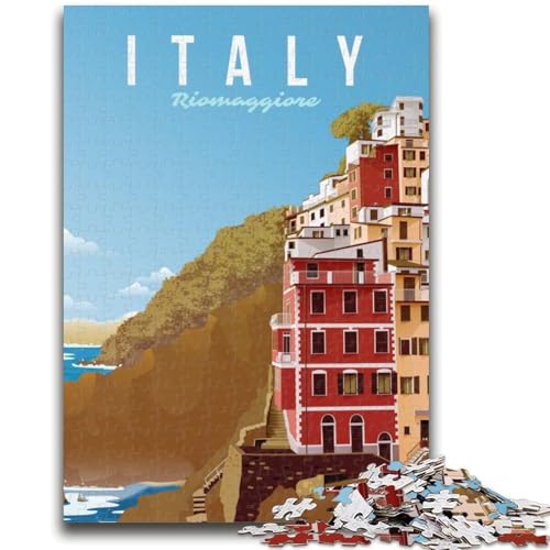 Italien Riomaggiore 1000-teiliges Puzzle für Erwachsene, Lernspiele, DIY-Spielzeug mit passendem Poster und Quizblatt für Kinder ab 14 Jahren, 1000 Teile (50x75cm) von NYANBFKEA