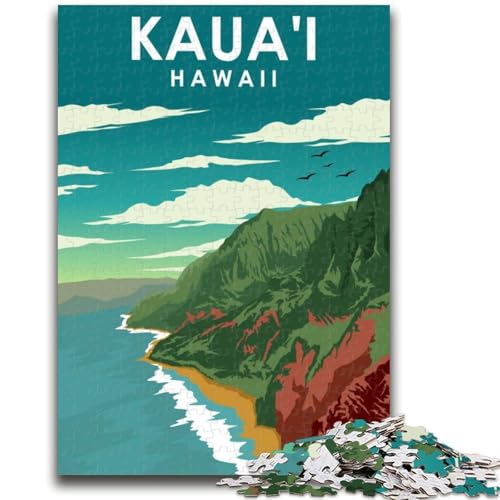 Kauai Hawaii Reiseposter-Puzzle 1000 Teile für Erwachsene, Spielzeug, Lernspiele, Stressabbau, Wichtelgeschenke für Kinder ab 14 Jahren, 1000 Teile (50x75cm) von NYANBFKEA