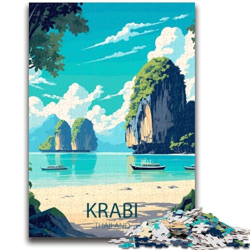 Krabi Thailand Reiseposter-Puzzle für Teenager, 1000 Teile, anspruchsvolles Spiel und Familienspiel mit passendem Poster und Quizblatt, 1000 Teile (50x75cm) von NYANBFKEA