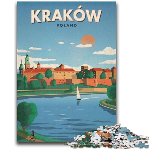Krakau 1000-teiliges Puzzle für Erwachsene, Lernspiele, DIY-Spielzeug mit passendem Poster und Quizblatt für Kinder ab 14 Jahren, 1000 Teile (26x38cm) von NYANBFKEA