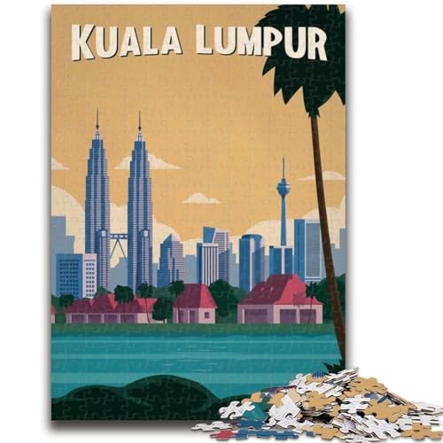 Kuala Lumpur Puzzle für Teenager, 1000 Teile, Lernspielzeug, Familienspiele mit passendem Poster und Quizblatt, 1000 Teile (50x75cm) von NYANBFKEA