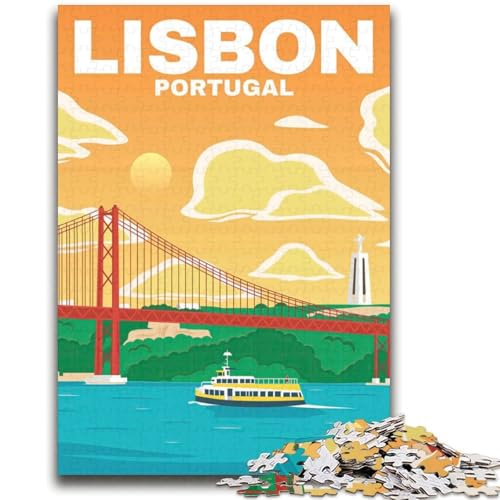 LISSABON Portugal REISEKUNST Puzzles für Erwachsene und Jugendliche, 2000-teiliges Puzzle, Lernspiele, DIY-Spielzeug mit passendem Poster und Quizblatt für Kinder ab 14 Jahren, 2000 Teile (70x100cm) von NYANBFKEA