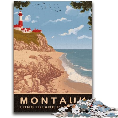 Leuchtturm von Montauk, 1000-teiliges Puzzle für Erwachsene und Jugendliche, Stressabbau, schwierige Herausforderung für die Heimdekoration, für Kinder ab 14 Jahren, 1000 Teile (26x38cm) von NYANBFKEA