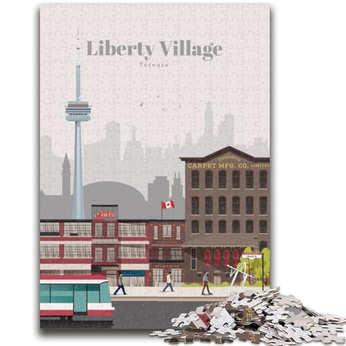 Liberty Village in Toronto, Puzzles für Erwachsene und Jugendliche, 1000-teiliges Puzzle, Lernspiele, DIY-Spielzeug mit passendem Poster und Quizblatt, für Kinder ab 14 Jahren, 1000 Teile (50x75cm) von NYANBFKEA