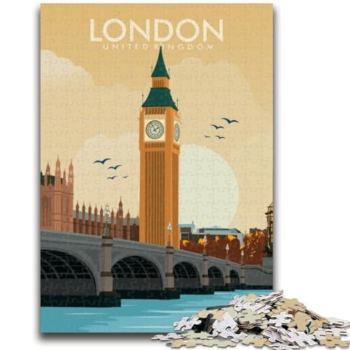 London England Reisedruck 1000-teiliges Puzzle für Erwachsene, Geschenke für Lernspiele, Herausforderungsspielzeug, Geburtstagsgeschenk, Geschenke, Wandkunst, 1000 Teile (50x75cm) von NYANBFKEA