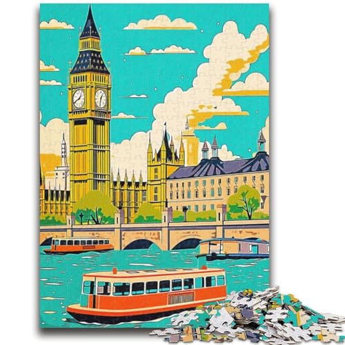 London Vintage Travel 1000-teiliges Puzzle für Erwachsene, Lernspiele, DIY-Spielzeug mit passendem Poster und Quizblatt für Kinder ab 14 Jahren, 1000 Teile (26x38cm) von NYANBFKEA