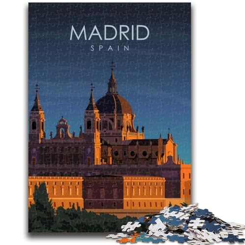 Madrid, Spanien bei Nacht, Kunst-Puzzle für Teenager, 1000 Teile, anspruchsvolles Spiel und Familienspiel mit passendem Poster und Quizblatt, 1000 Teile (26x38cm) von NYANBFKEA