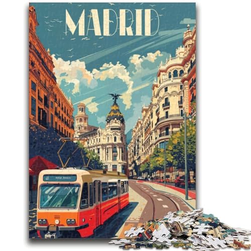Madrid City Vibes Puzzle für Teenager, 1000 Teile, anspruchsvolles Spiel und Familienspiel mit passendem Poster und Quizblatt, 1000 Teile (26x38cm) von NYANBFKEA
