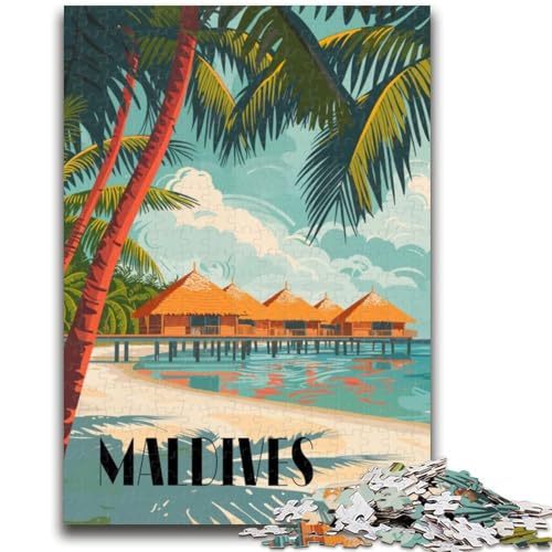 Malediven-Paradieshütten-Puzzle 1000 Teile für Erwachsene und Jugendliche, anspruchsvolles Spiel und Familienspiel, Geburtstagsgeschenk, Geschenke, Wandkunst, 1000 Teile (50x75cm) von NYANBFKEA