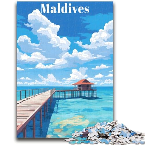 Malediven-Reise-Puzzle für Teenager, 1000 Teile, Familienaktivität mit passendem Poster und Quizblatt, für Kinder ab 14 Jahren, 1000 Teile (26x38cm) von NYANBFKEA