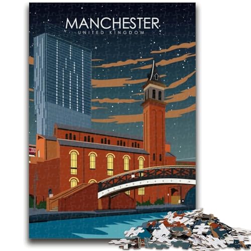 Manchester-Reiseposter, 1000-teiliges Puzzle für Teenager, geeignet für Kinder ab 14 Jahren, Familienspaß, ganze Familie, 1000 Teile (26x38cm) von NYANBFKEA