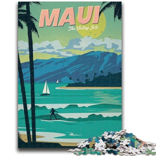 Maui Puzzle 1000 Teile für Teenager, Familienaktivität mit passendem Poster und Quizblatt für Kinder ab 14 Jahren, 1000 Teile (26x38cm) von NYANBFKEA