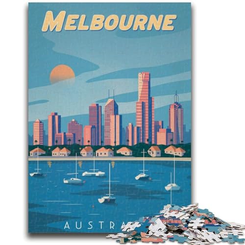 Melbourne 1000-teiliges Puzzle für Erwachsene, Lernspiele, DIY-Spielzeug mit passendem Poster und Quizblatt für Kinder ab 14 Jahren, 1000 Teile (50x75cm) von NYANBFKEA