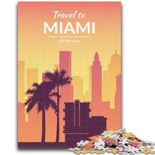 Miami Florida Puzzle für Teenager, 1000 Teile, anspruchsvolles Spiel und Familienspiel mit passendem Poster und Quizblatt, 1000 Teile (50x75cm) von NYANBFKEA