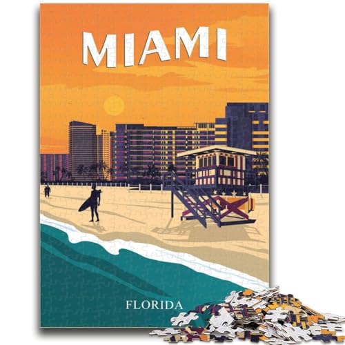 Miami Florida USA Reise-Puzzle für Teenager, 1000 Teile, anspruchsvolles Spiel und Familienspiel mit passendem Poster und Quizblatt, 1000 Teile (50x75cm) von NYANBFKEA